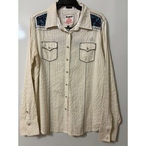 Roar Women Western Rocker Pearl Snap Shirt Large Embroidered Edgy Cowgirl Rodeo